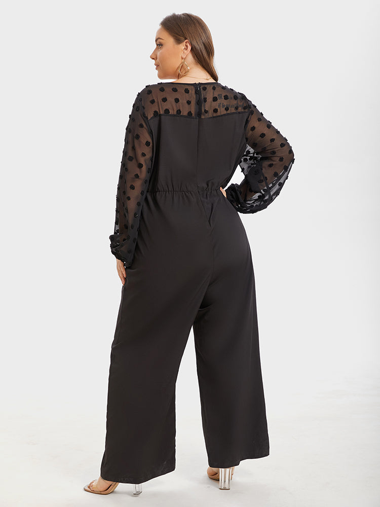 Plus Jacquard Mesh Patchwork Elastische Taille Jumpsuits