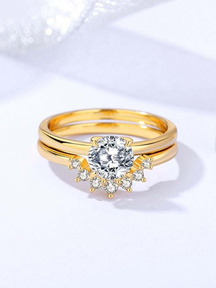 1 Carat Round Cut Moissanite Engagement Ring Set