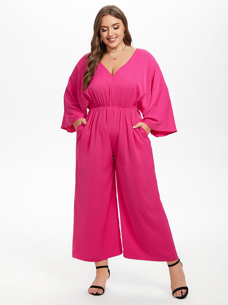 Jumpsuit mit Fledermausärmeln und gerüschtem weitem Bein