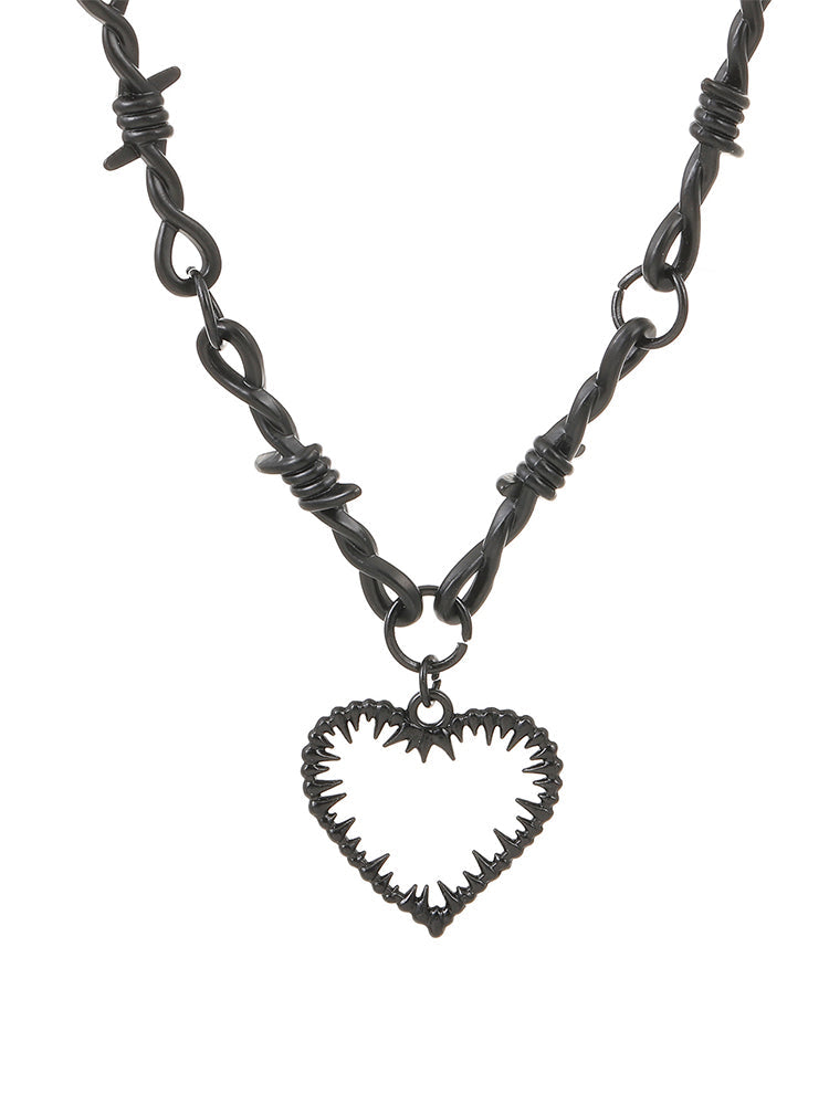 Thorny Spikes & Love Heart Shaped Necklace