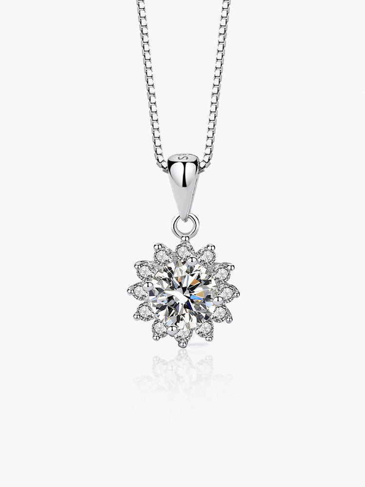 1 Carat Round Cut Moissanite Sunflower Pendant Necklace