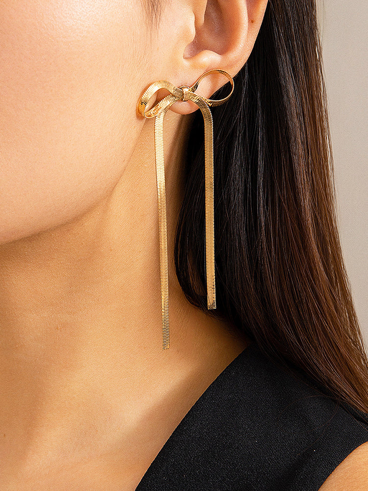 Gold Silver Bowknot Shaped Drop Earrings