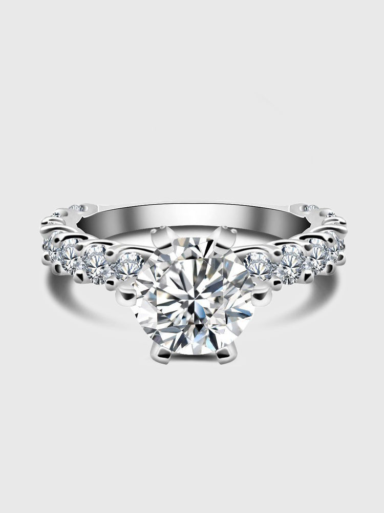 3 Carat Round Brilliant Moissanite Engagement Ring with Hidden Halo