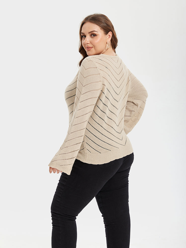 Pointelle Strickpullover mit V-Ausschnitt