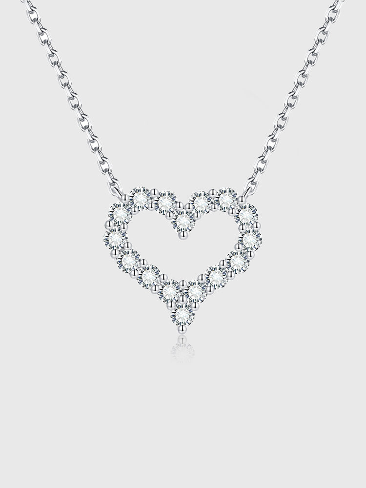 Sterling Silver S925 Moissanite Heart Pendant Necklace