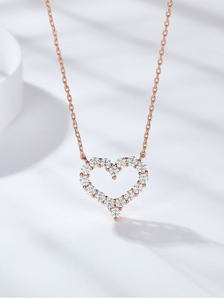 Sterling Silver S925 Moissanite Heart Pendant Necklace