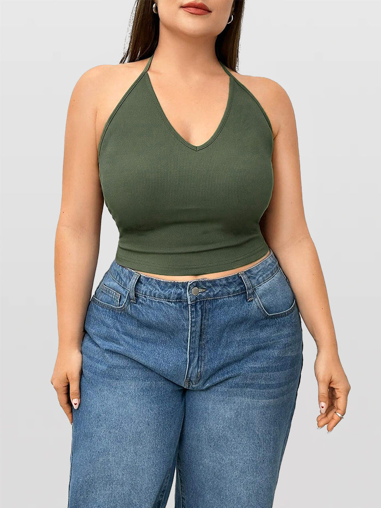 Solid Color Crop Halter Top