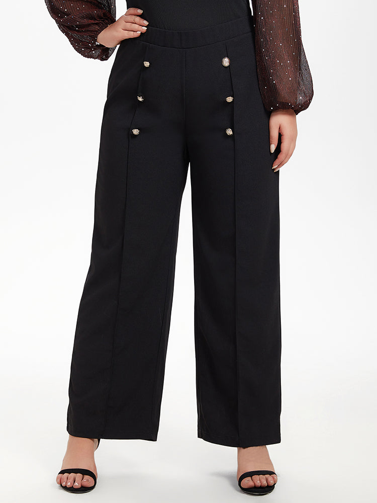 Button Detail Wide Leg Pants