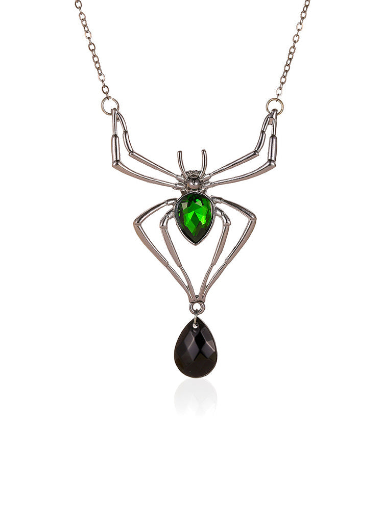 Green Rhinestone Spider Shaped Alloy Necklaces