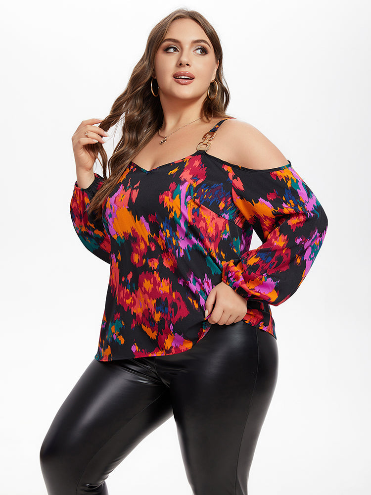 Abstract Print Cold Shoulder Blouse