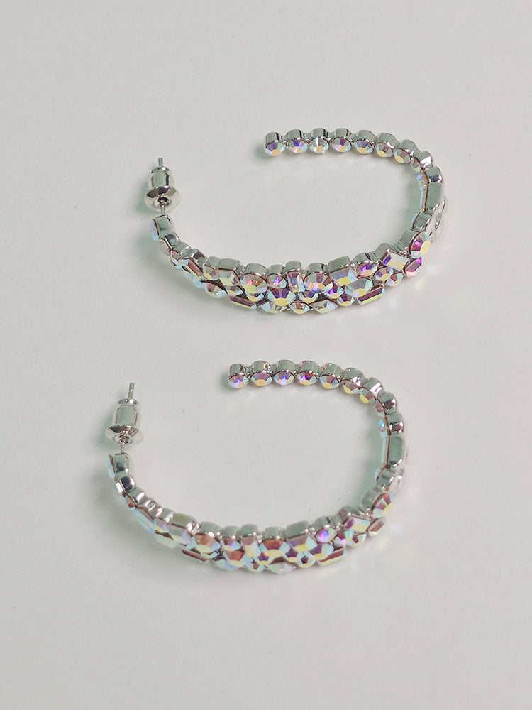 C-Shape Crystal Embellished Trendy Hoop Earring