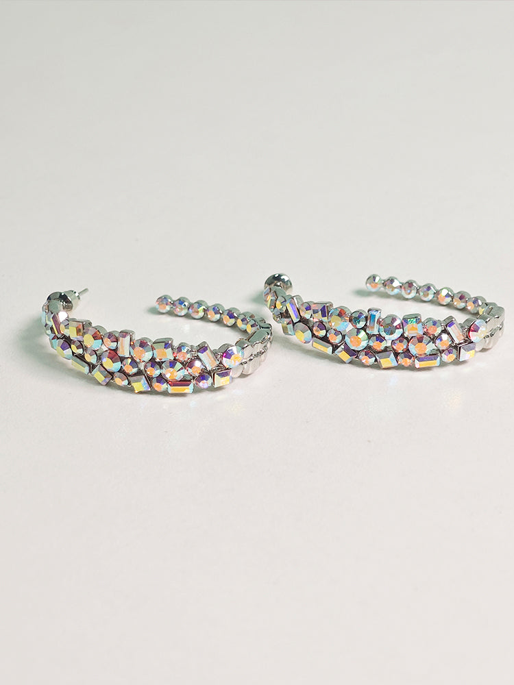 C-Shape Crystal Embellished Trendy Hoop Earring