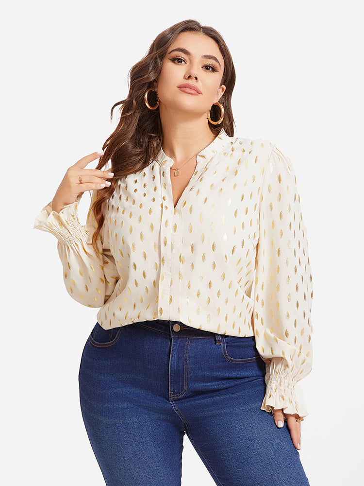 Feather Print Flounce Sleeve Blouse