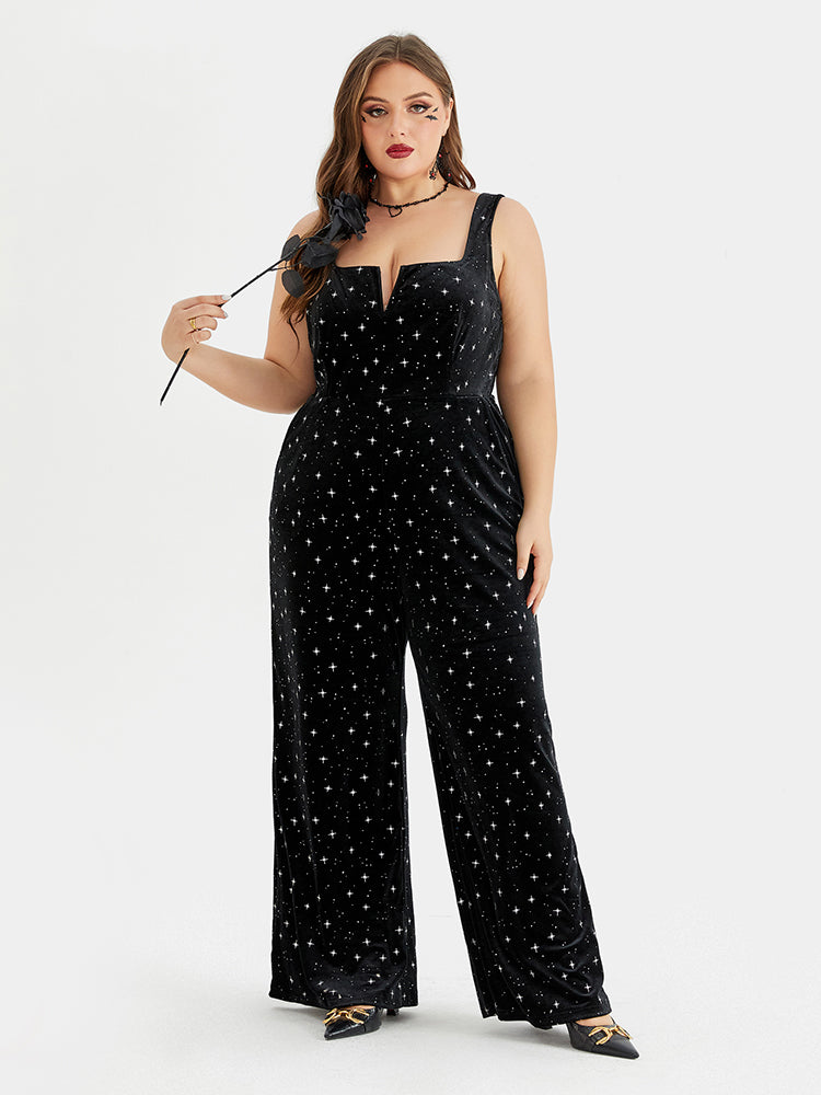 Halloween Star Print Tasche Samt Cami Jumpsuit