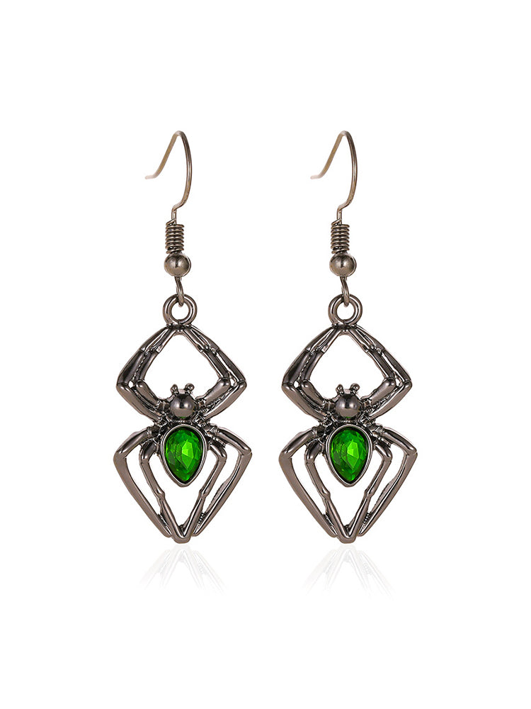 Green Rhinestone Spider Shaped Alloy Dangle Earrings