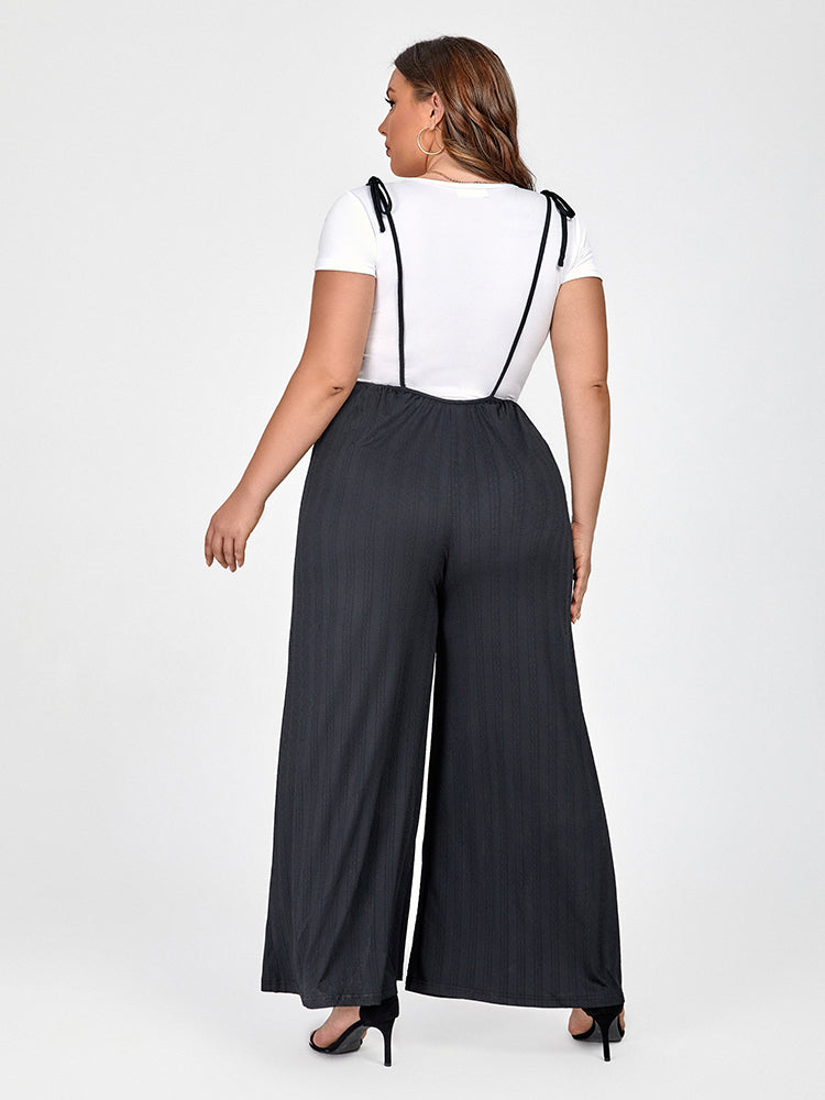 Plus Black Spaghetti Strap Wide Leg Jumpsuit Without Tees