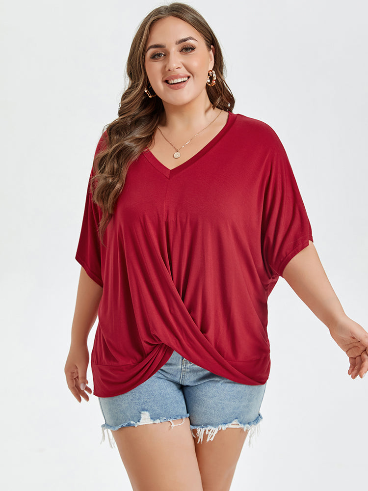 Crisscross Wrap V-Ausschnitt Batwing Sleeve Tee