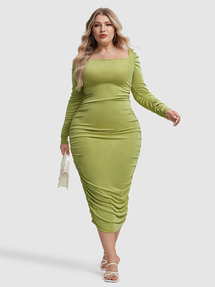 Bodycon-Kleid mit quadratischem Ausschnitt und Rüschen