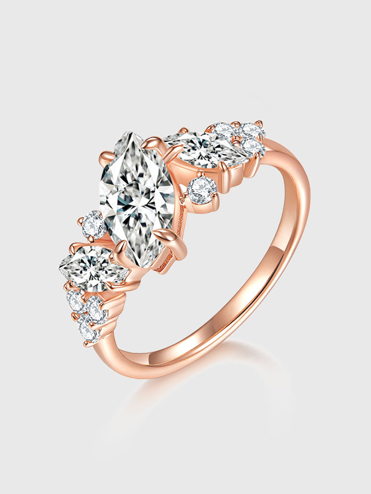 1-Carat Silver 18k Rose Gold Irregular Moissanite Ring