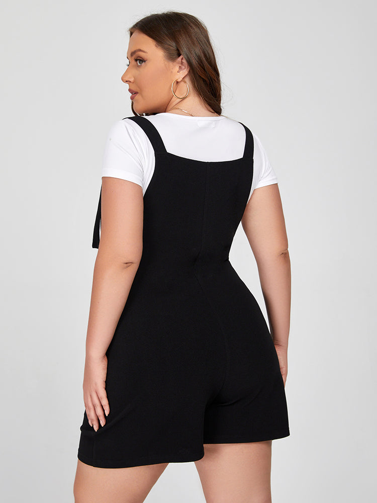 Plus Black Adjustable Strap Pocket Romper