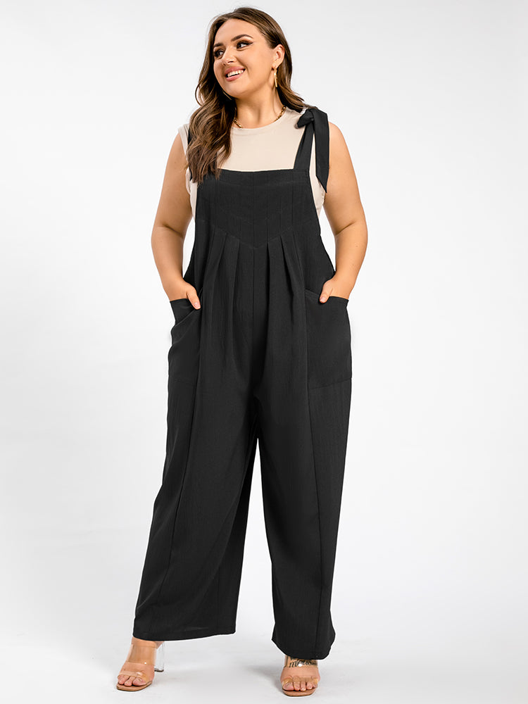 Plus Schwarz Krawatte Schulter Tasche geraffte Cami Jumpsuit