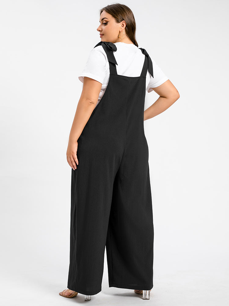 Plus Schwarz Krawatte Schulter Tasche geraffte Cami Jumpsuit