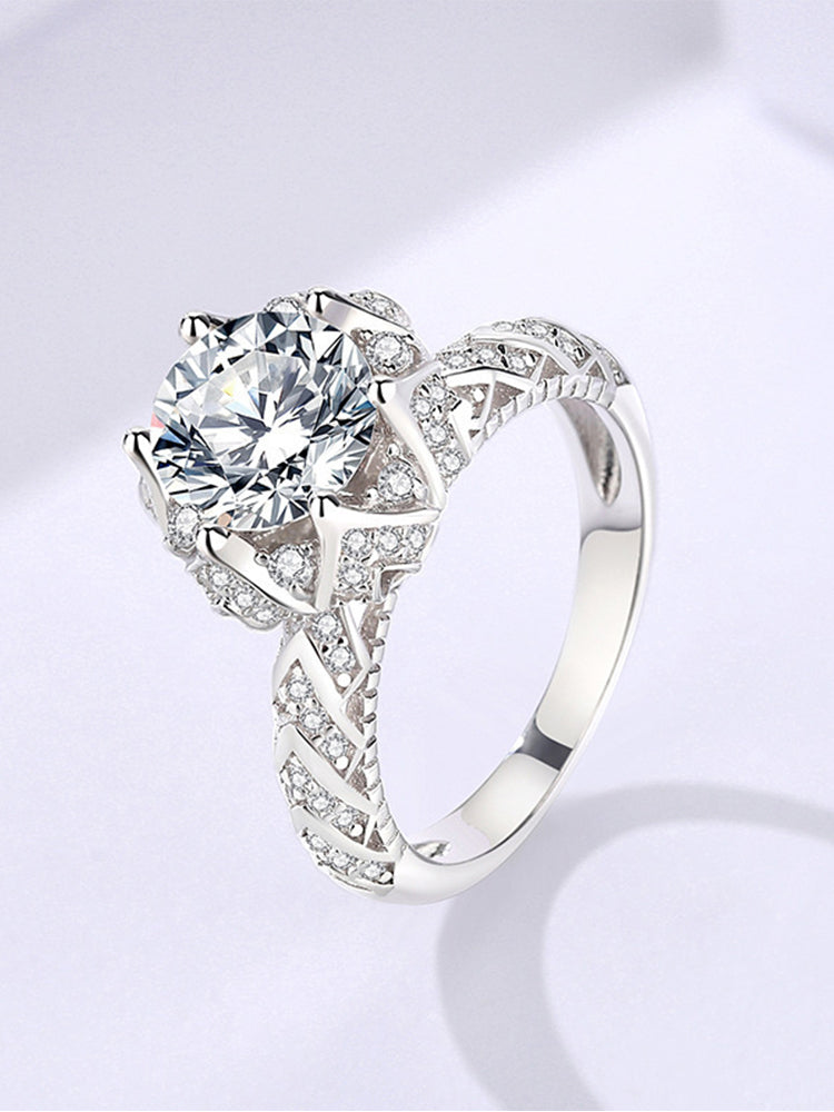 2 Carat Round Cut Halo Moissanite Engagement Ring