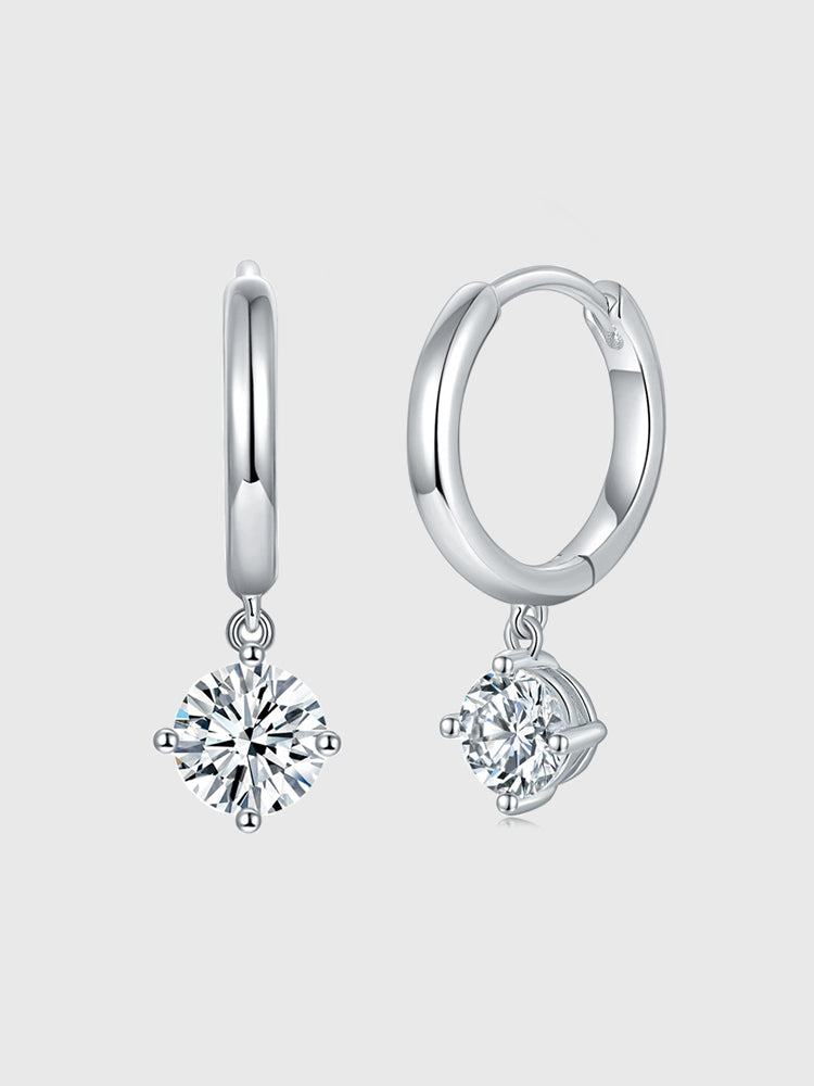 Four-Prong Hoop Earrings with 5.0mm 1 Carat Round Moissanite Stone