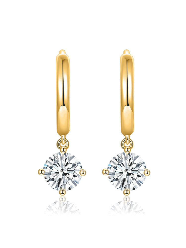 Four-Prong Hoop Earrings with 5.0mm 1 Carat Round Moissanite Stone