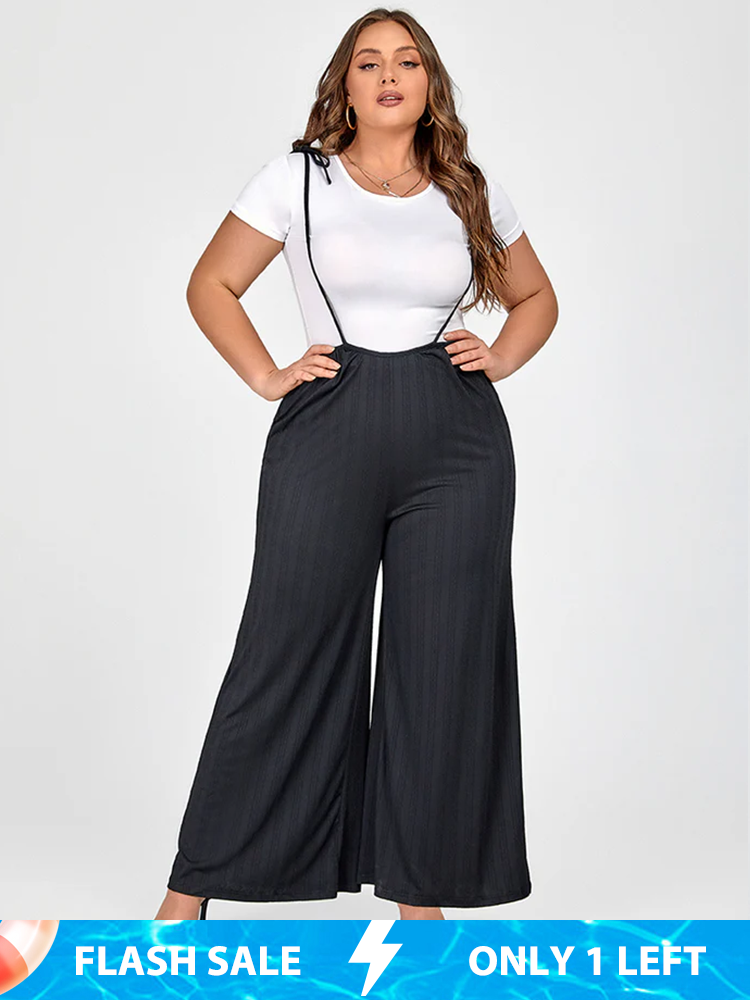 Plus Black Spaghetti Strap Wide Leg Jumpsuit Without Tees