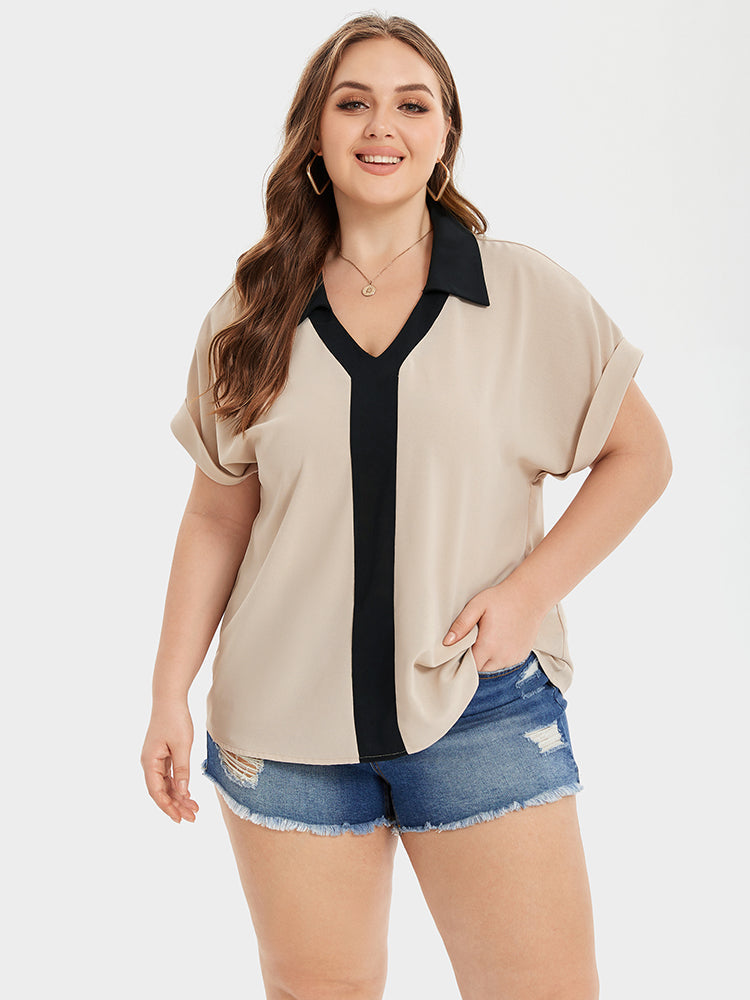 Colorblock Bluse mit Fledermausärmeln