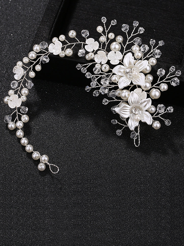 Bride Pearl Flower Soft Pottery Hair Comb & Tiara For Weddings