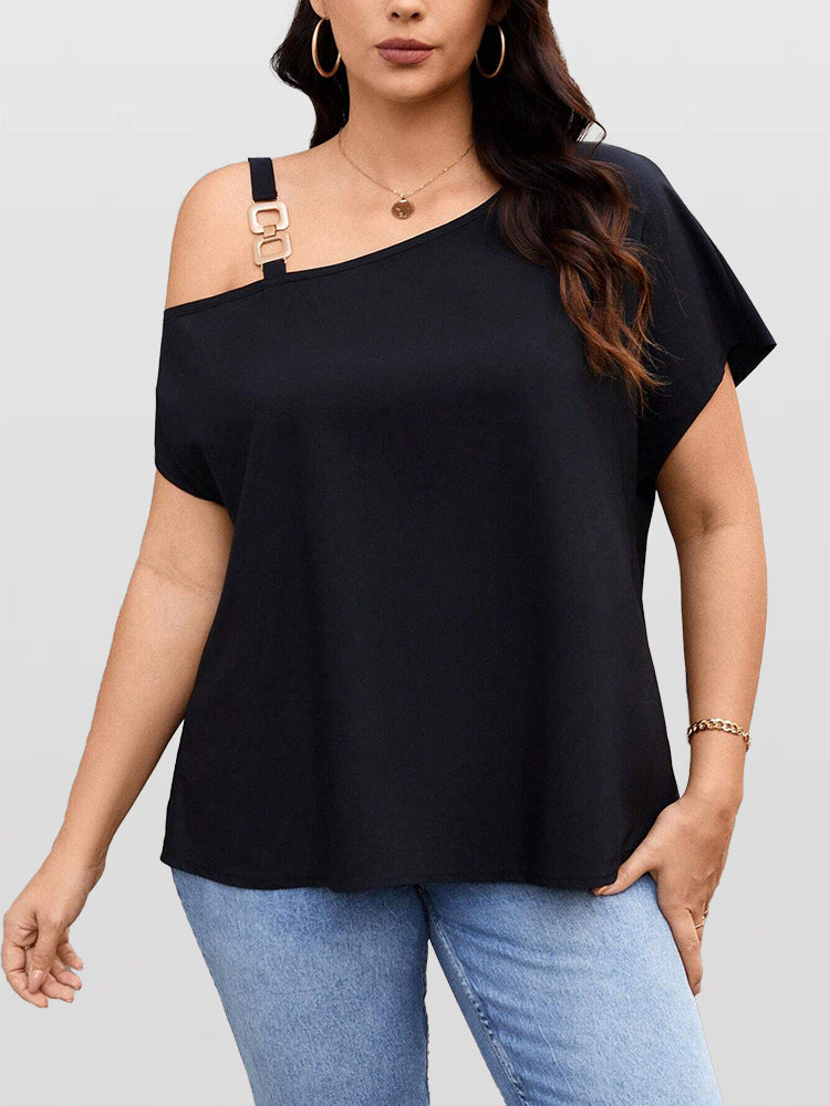 Asymmetrischer Kettenausschnitt Batwing-T-Shirt