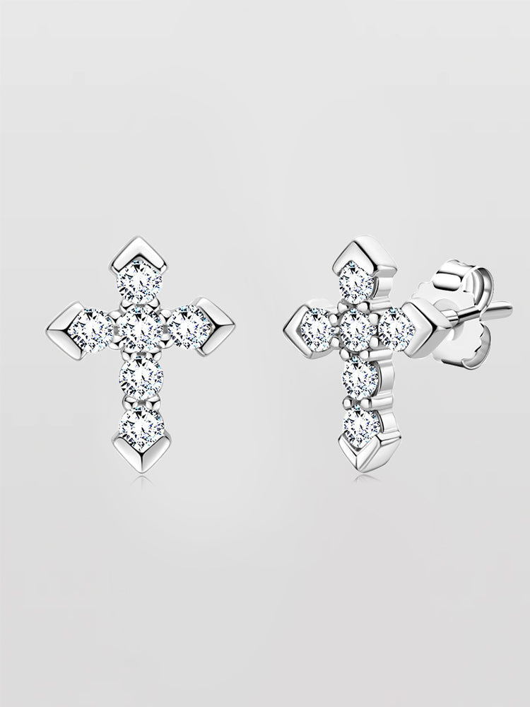 S925 Sterling Silver Cross Moissanite Earring Studs