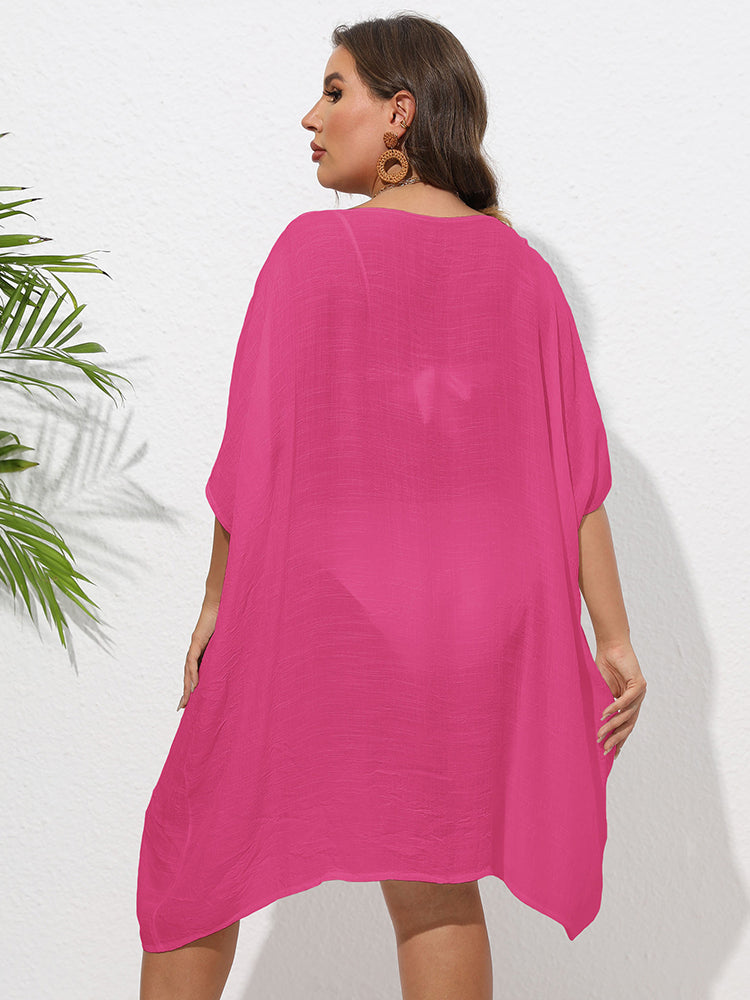 Solid Patchwork V-Neck Cover Up