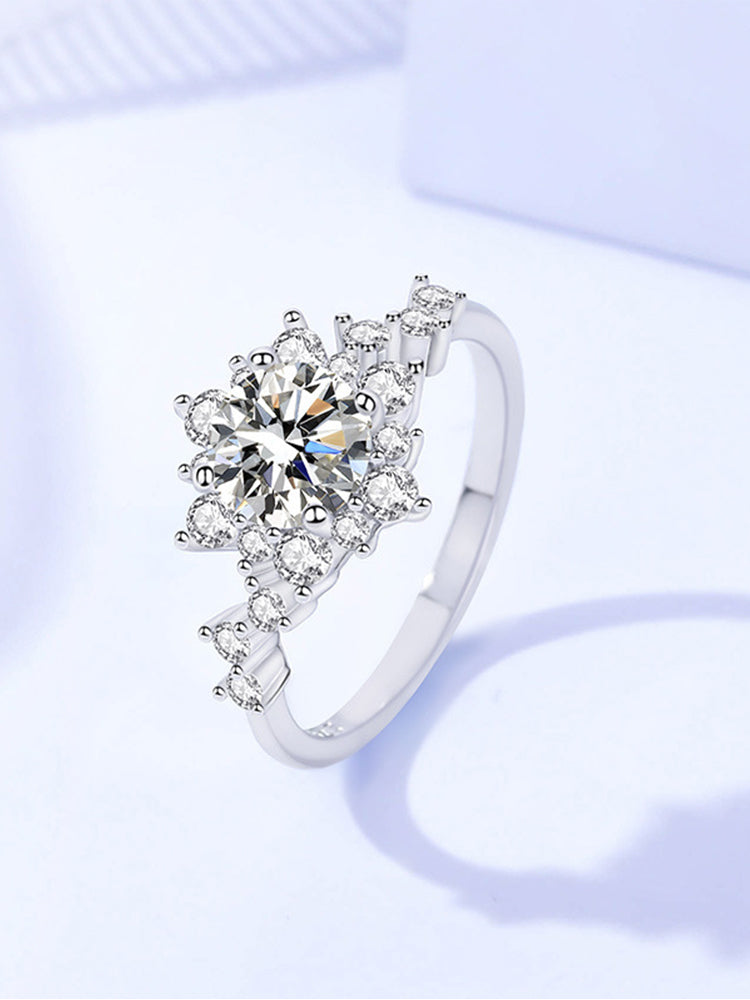 1 Carat Sunflower Round Cut Moissanite Engagement Ring