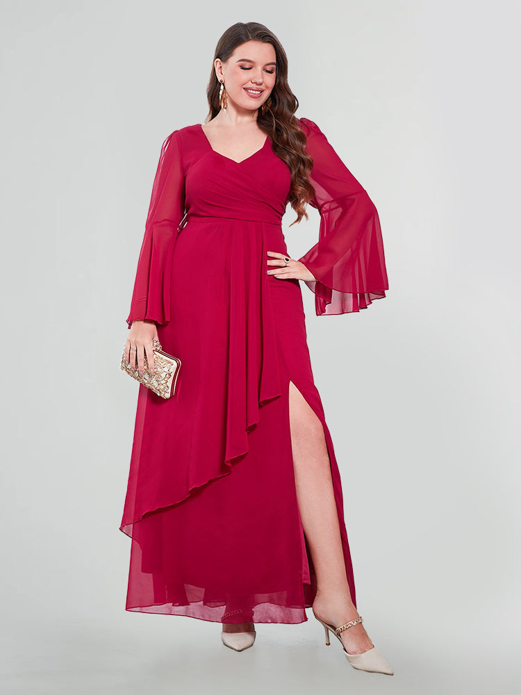 Flare Sleeve Ruffle Trim Asymmetrischer Saum Brautjungfernkleider